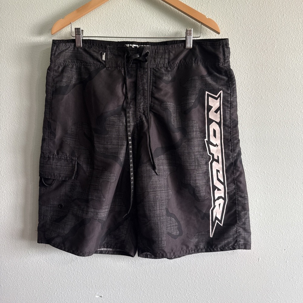 Vintage No Fear Board Shorts‎ Mens Large Black Camo Mesh Lined Beach Y2K Pocket